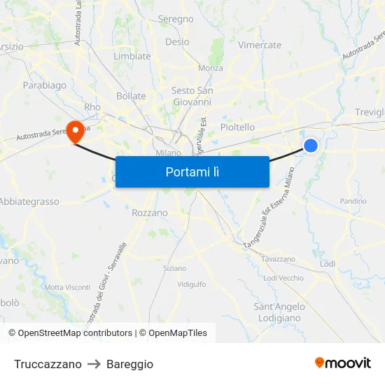 Truccazzano to Bareggio map