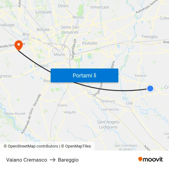 Vaiano Cremasco to Bareggio map