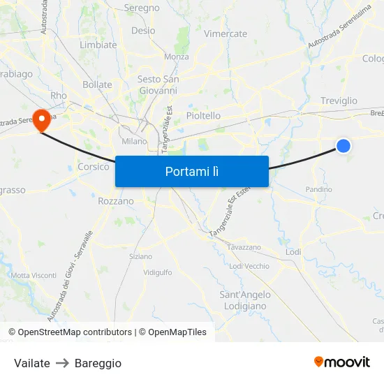 Vailate to Bareggio map