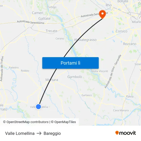Valle Lomellina to Bareggio map