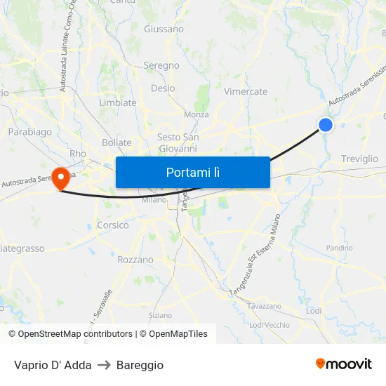 Vaprio D' Adda to Bareggio map