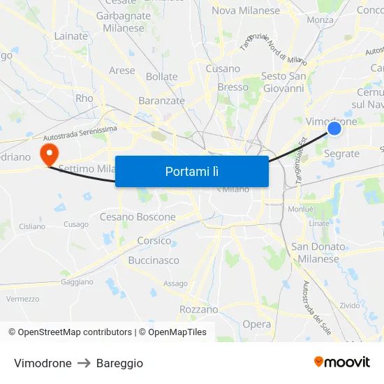 Vimodrone to Bareggio map
