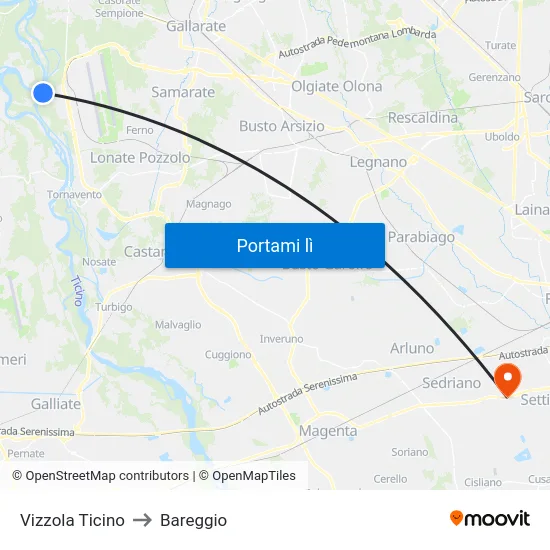 Vizzola Ticino to Bareggio map
