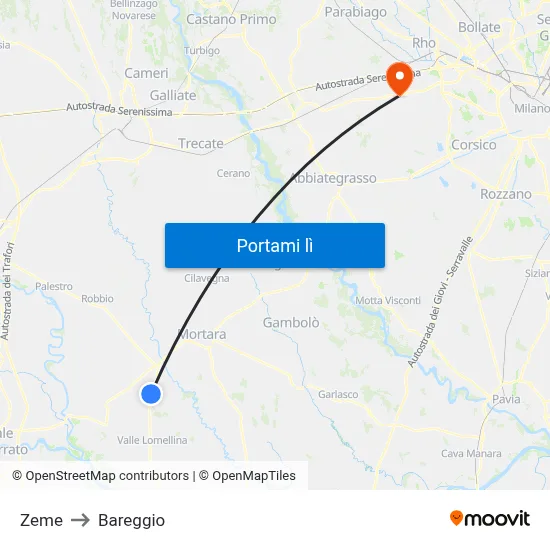 Zeme to Bareggio map