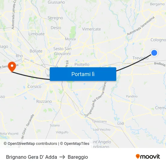 Brignano Gera D' Adda to Bareggio map