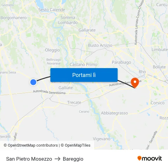 San Pietro Mosezzo to Bareggio map
