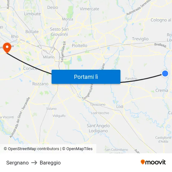 Sergnano to Bareggio map