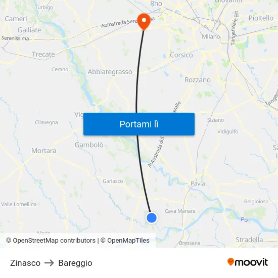 Zinasco to Bareggio map