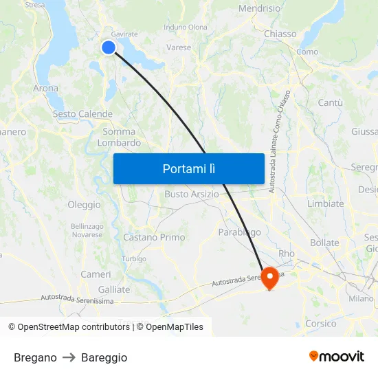 Bregano to Bareggio map