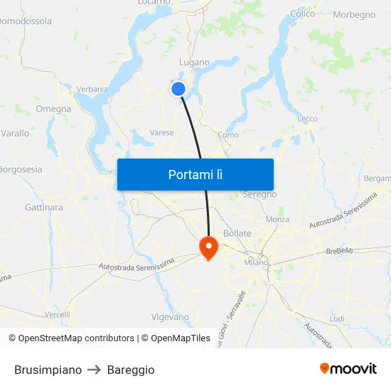 Brusimpiano to Bareggio map