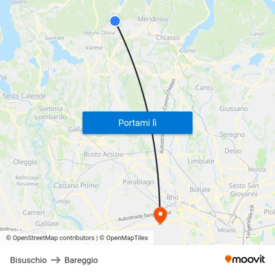 Bisuschio to Bareggio map