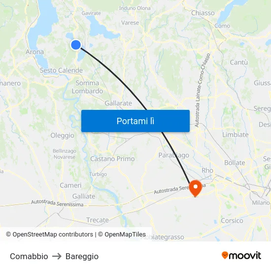 Comabbio to Bareggio map