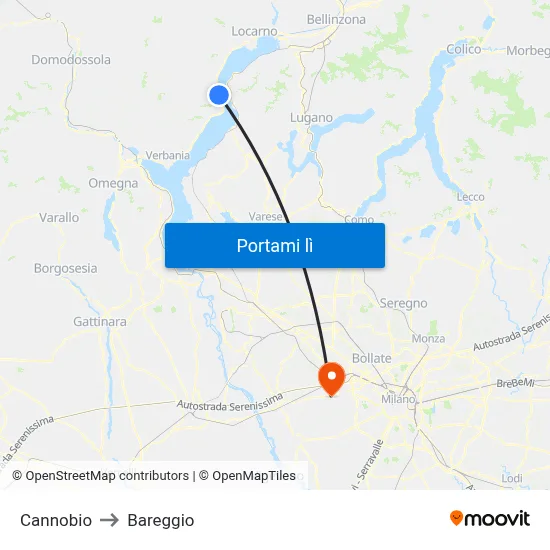 Cannobio to Bareggio map