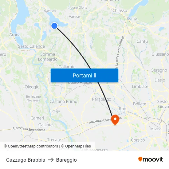 Cazzago Brabbia to Bareggio map