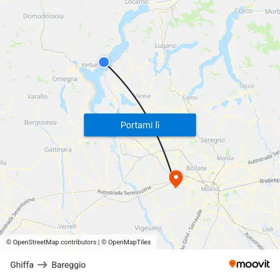 Ghiffa to Bareggio map