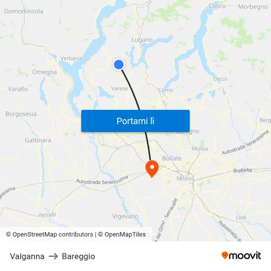 Valganna to Bareggio map