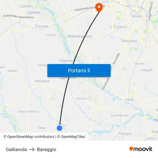 Galliavola to Bareggio map