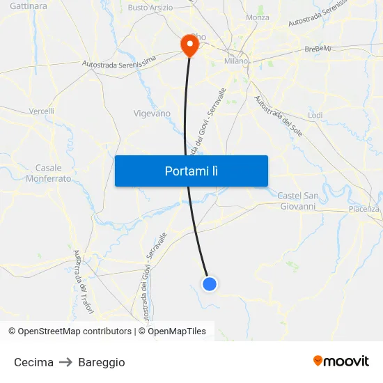 Cecima to Bareggio map