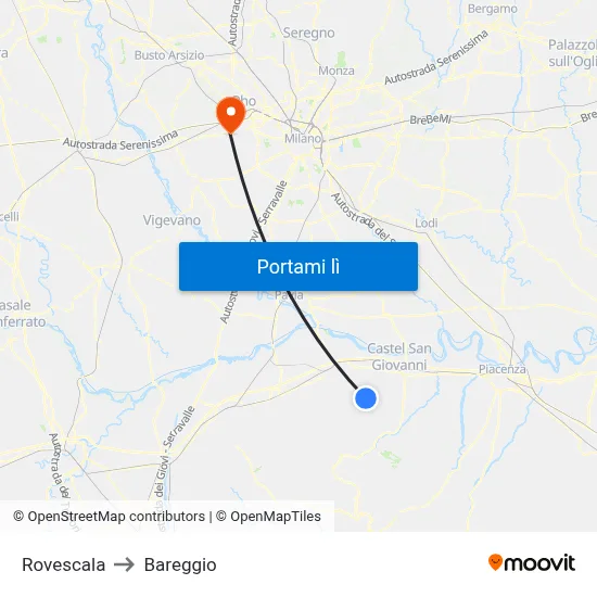 Rovescala to Bareggio map
