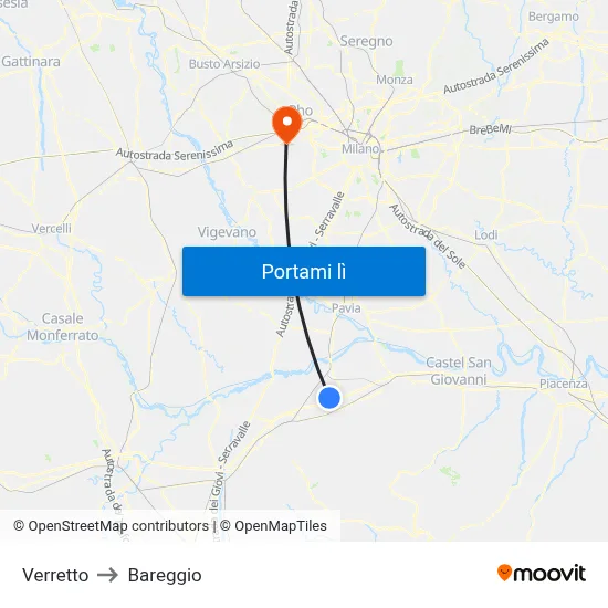 Verretto to Bareggio map