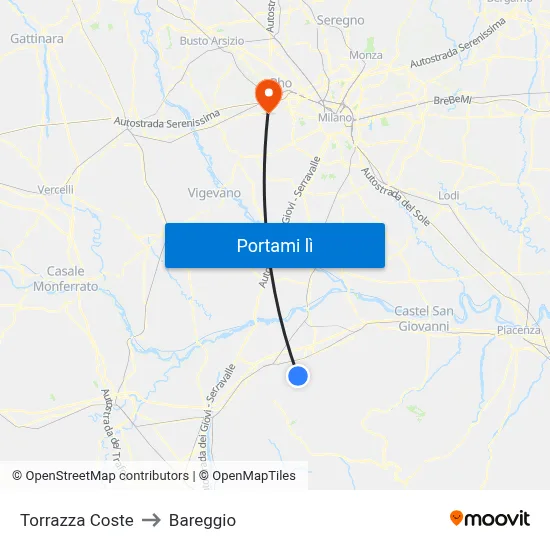 Torrazza Coste to Bareggio map