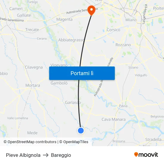 Pieve Albignola to Bareggio map