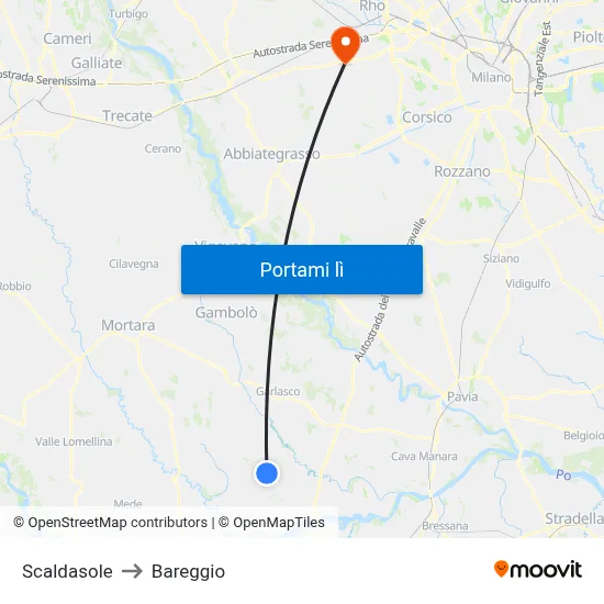 Scaldasole to Bareggio map