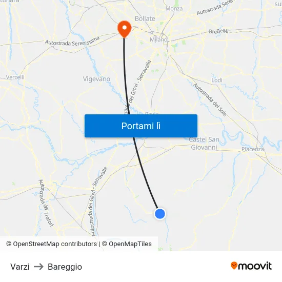 Varzi to Bareggio map