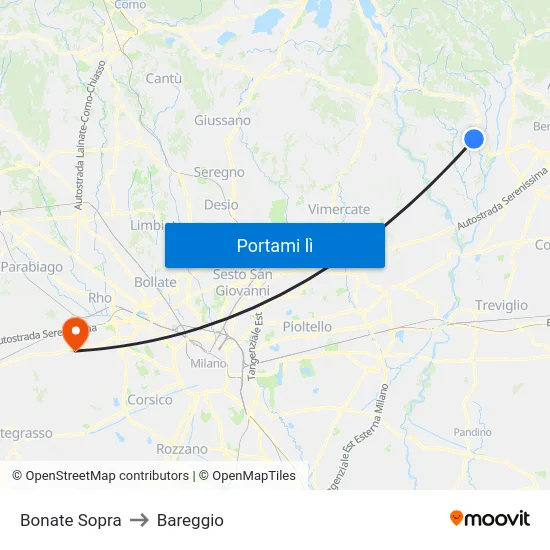 Bonate Sopra to Bareggio map