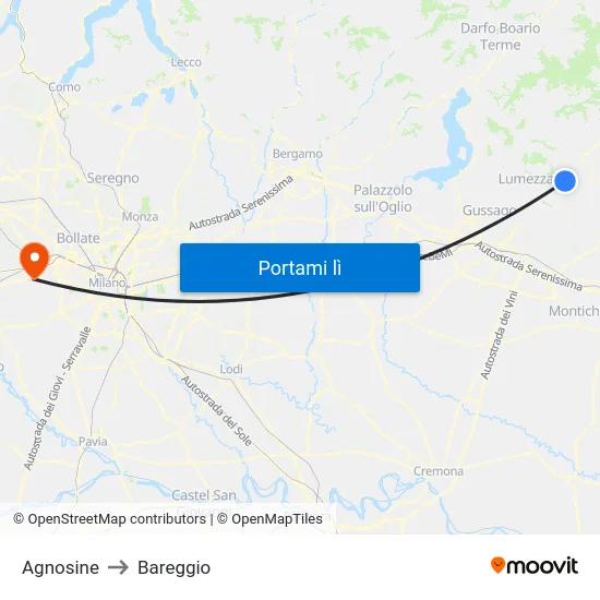 Agnosine to Bareggio map
