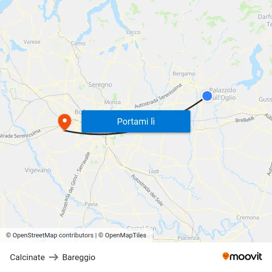 Calcinate to Bareggio map