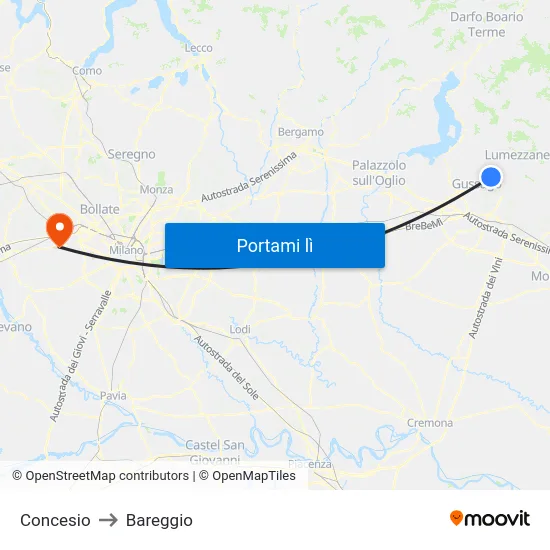 Concesio to Bareggio map