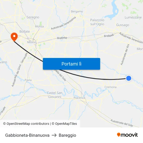Gabbioneta-Binanuova to Bareggio map