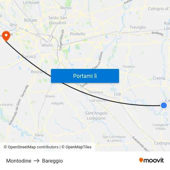 Montodine to Bareggio map