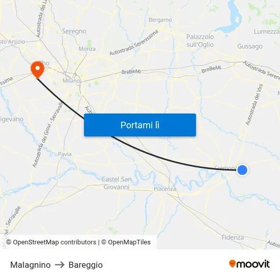 Malagnino to Bareggio map