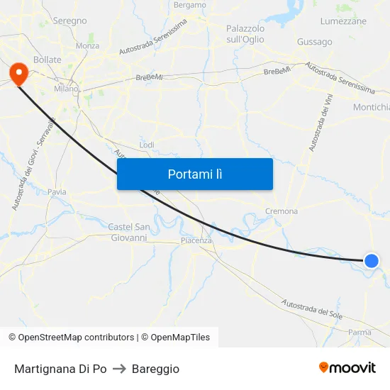 Martignana Di Po to Bareggio map