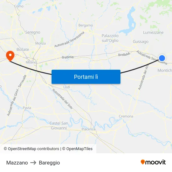 Mazzano to Bareggio map