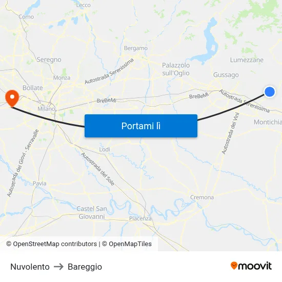 Nuvolento to Bareggio map