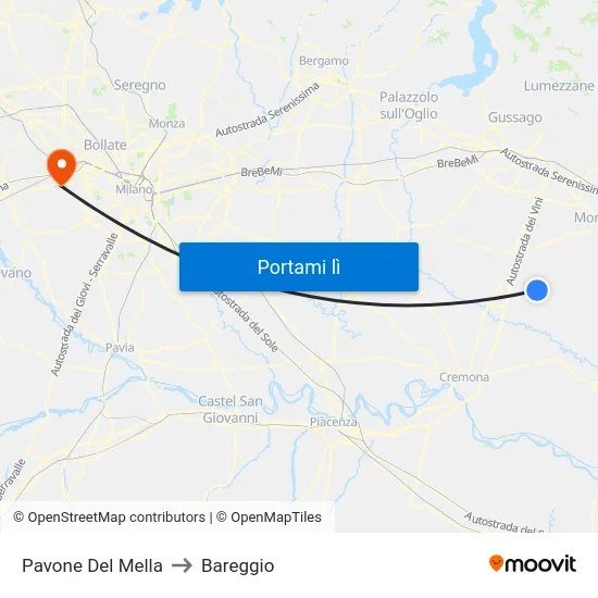 Pavone Del Mella to Bareggio map
