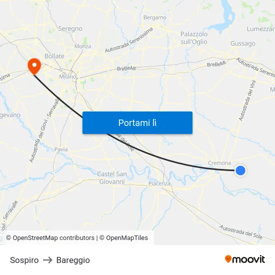 Sospiro to Bareggio map