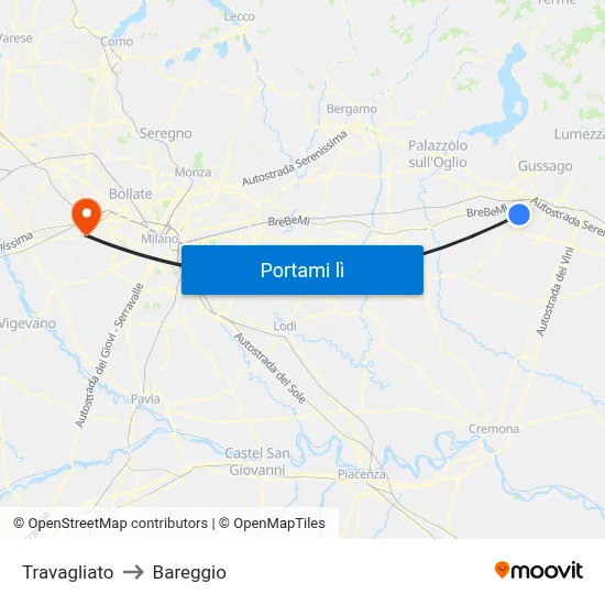 Travagliato to Bareggio map