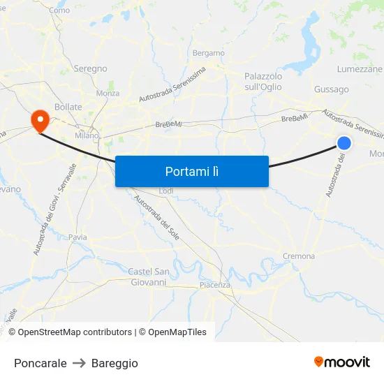 Poncarale to Bareggio map