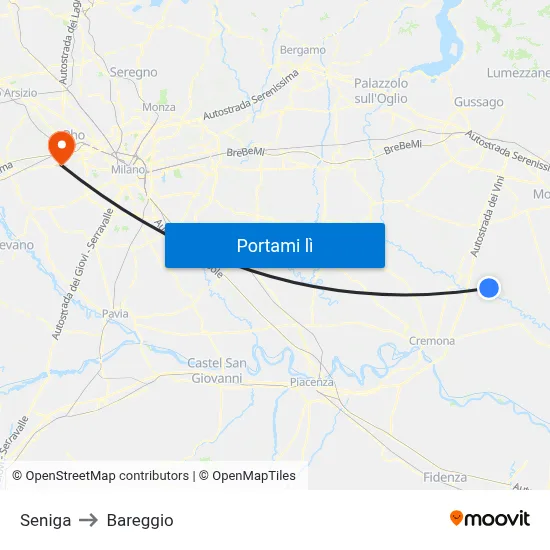 Seniga to Bareggio map