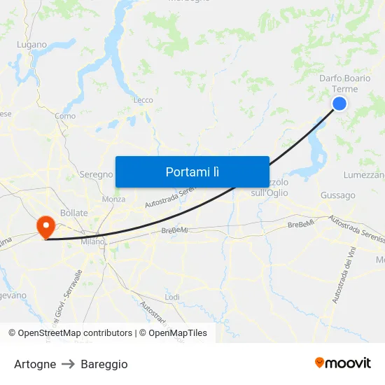 Artogne to Bareggio map