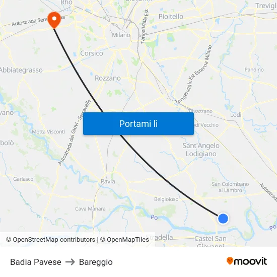 Badia Pavese to Bareggio map