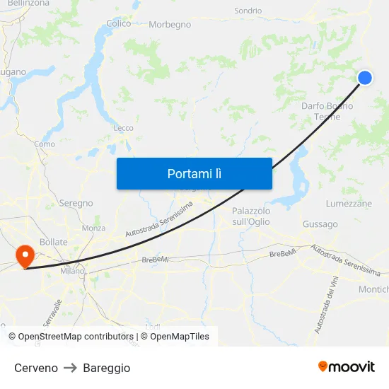 Cerveno to Bareggio map