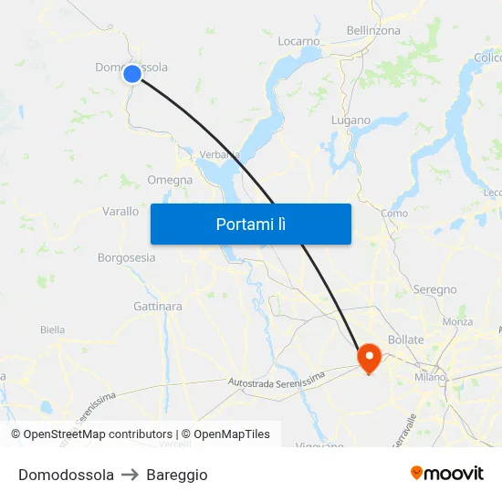 Domodossola to Bareggio map