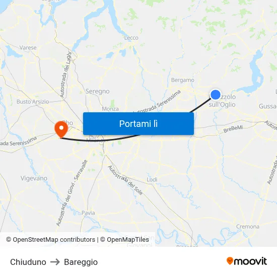 Chiuduno to Bareggio map