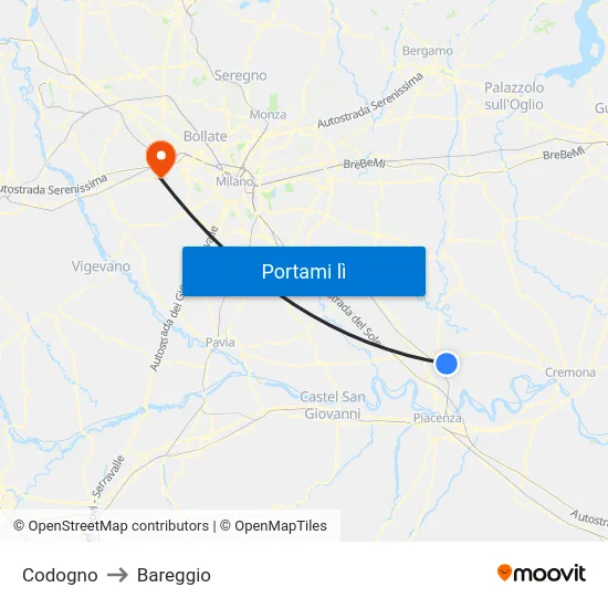 Codogno to Bareggio map