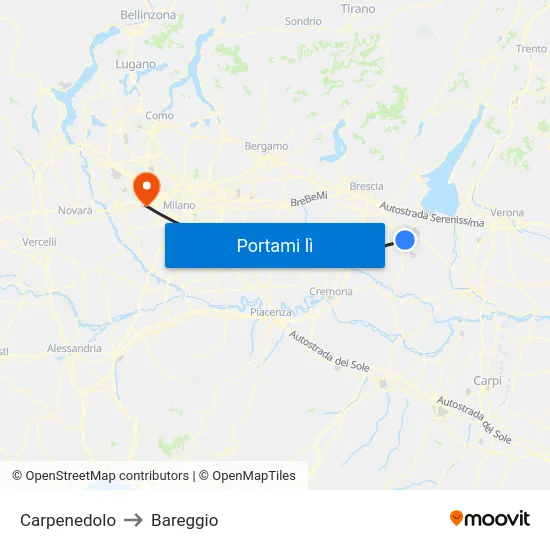 Carpenedolo to Bareggio map